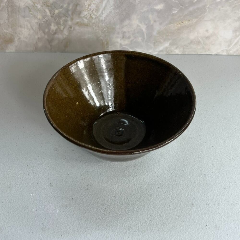 Vintage Studio Art Pottery Bowl 6.5" Brown Green Glaze Finish Signed